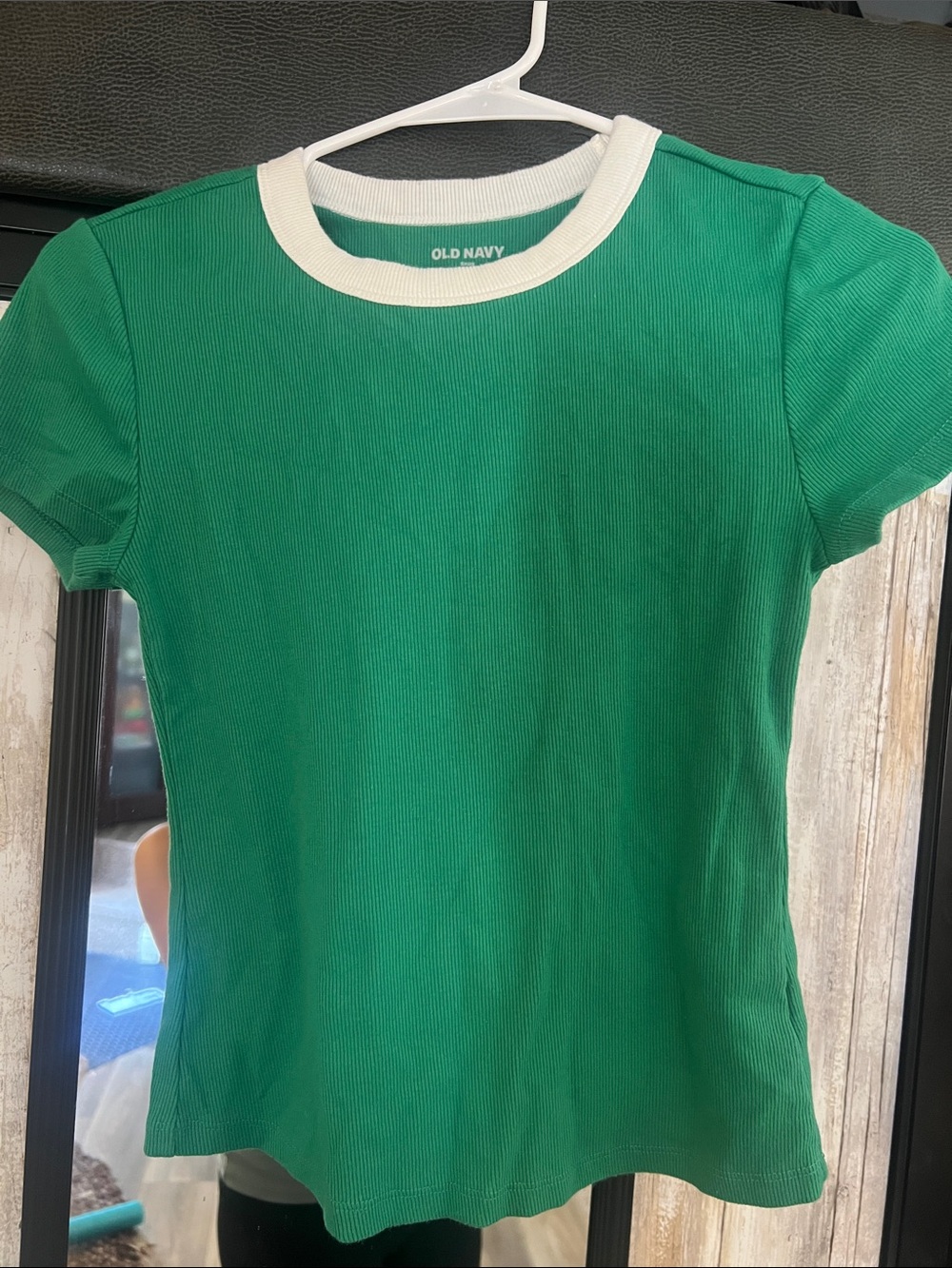Old Navy Green Snug Tee with White Ringer Collar